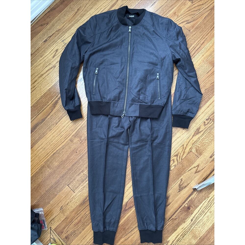 Frere Men's Gray Classic Bomber Jacket And Pants Suit Custom Size M Chest 44